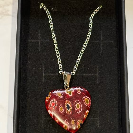 Ruby Garden Millefiori Heart Necklace