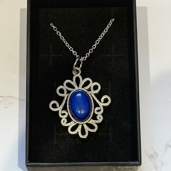 Sapphire Blue Filigree Heirloom Pendant