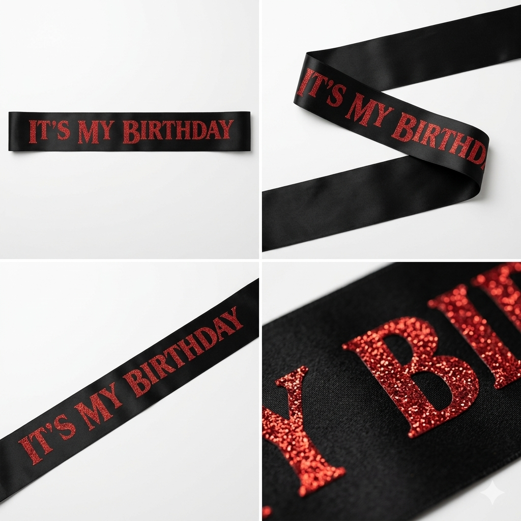 Premium "IT’S MY BIRTHDAY" Satin Sash – Red Glitter & Black Satin